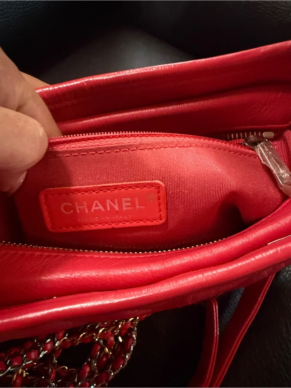 CHANEL Red Quilted Shoulder Bag with Gold CC Charm